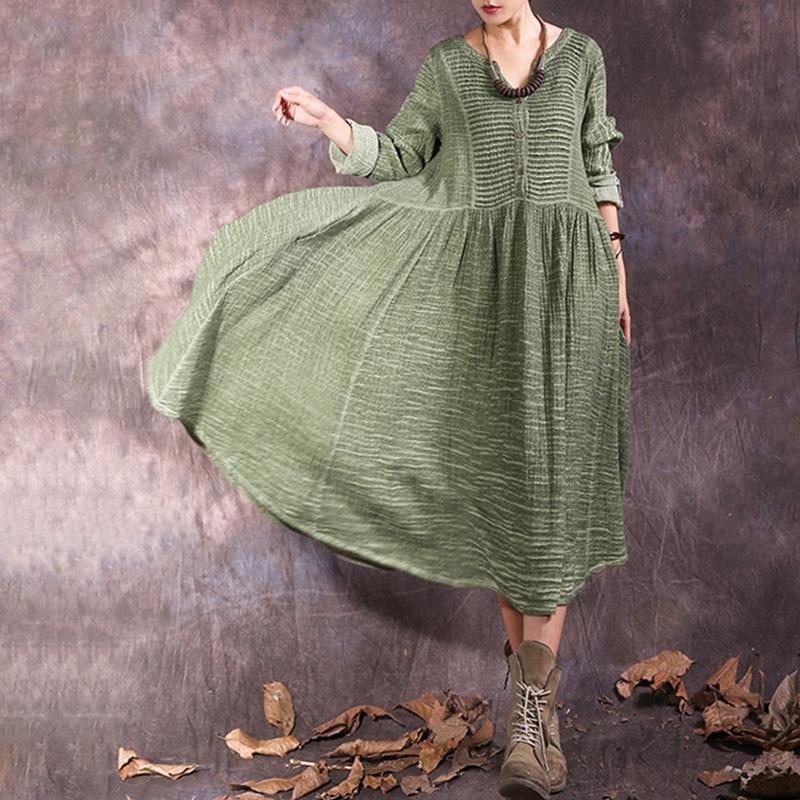Robe Ample Patchwork À Volants Rétro À Col En V D'automne
