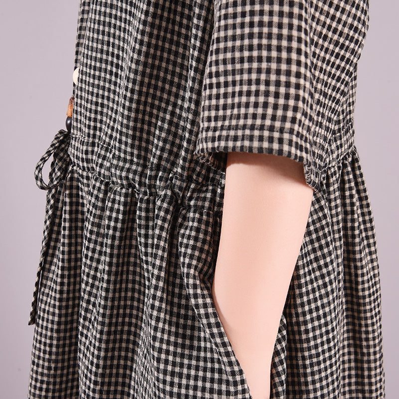 Robe À Carreaux En Coton Décontracté Vintage D'été