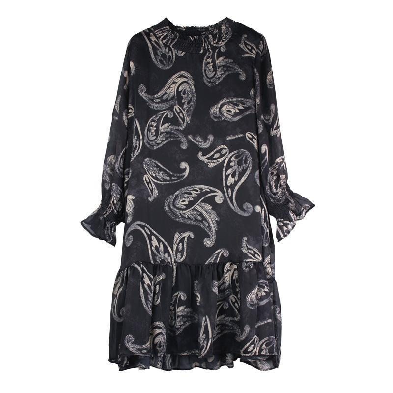 Robe À Manches Longues En Soie Gambiered Grande Taille