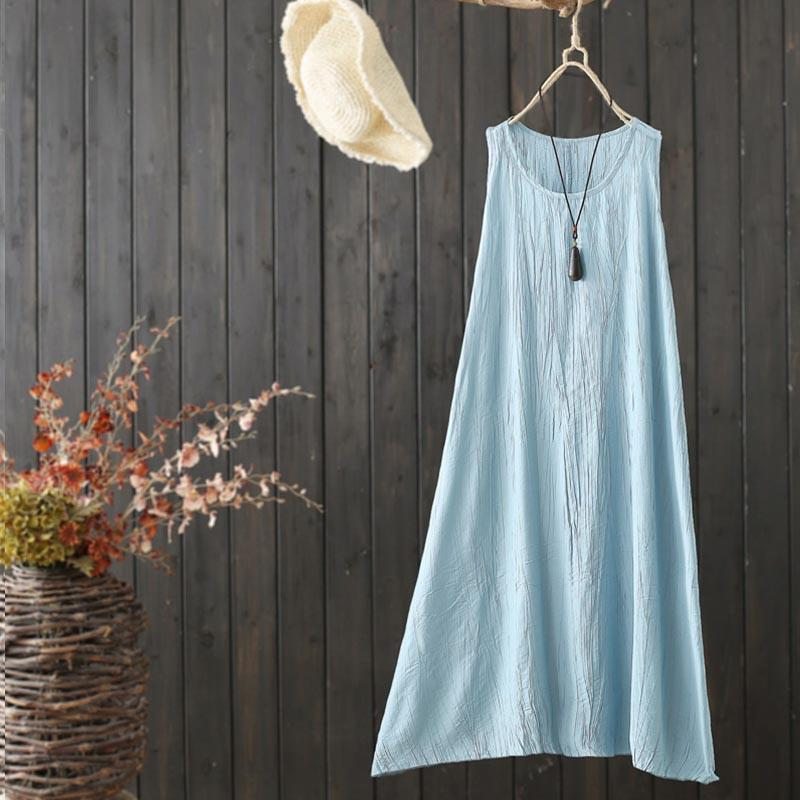Robe De Nuit Mi-longue En Coton Sans Manches D'été