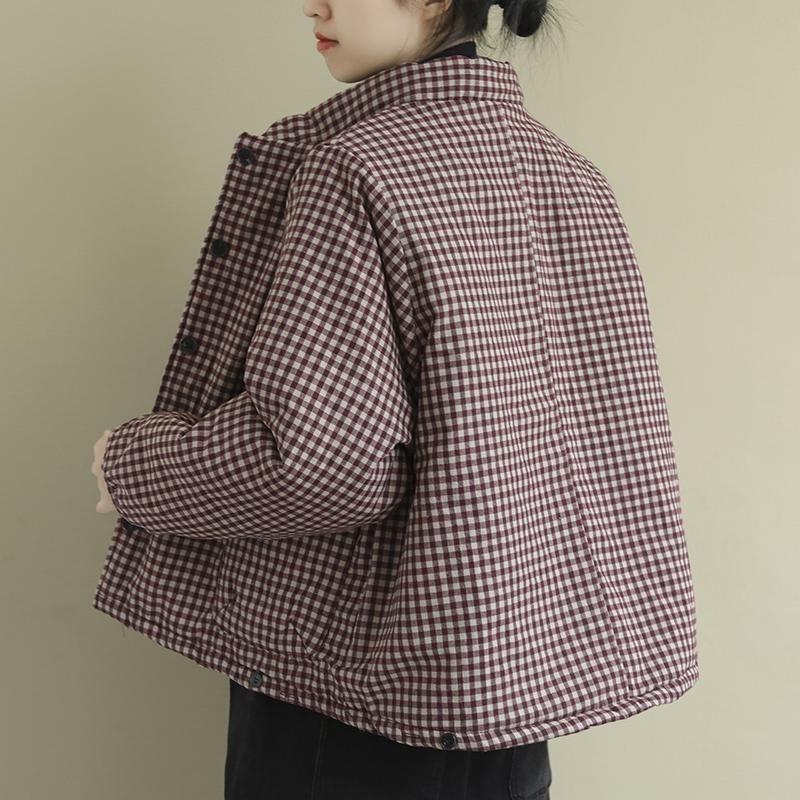 Manteau À Carreaux En Coton Et Lin Épais Grande Taille Automne Hiver