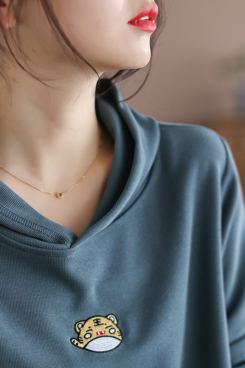 Pull À Capuche De Printemps Brodé De Tigre De Dessin Animé Pour Femmes
