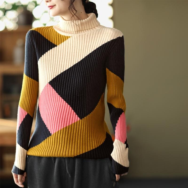 Pull En Tricot Fin À Col Roulé Assorti Aux Couleurs Vintage D'hiver