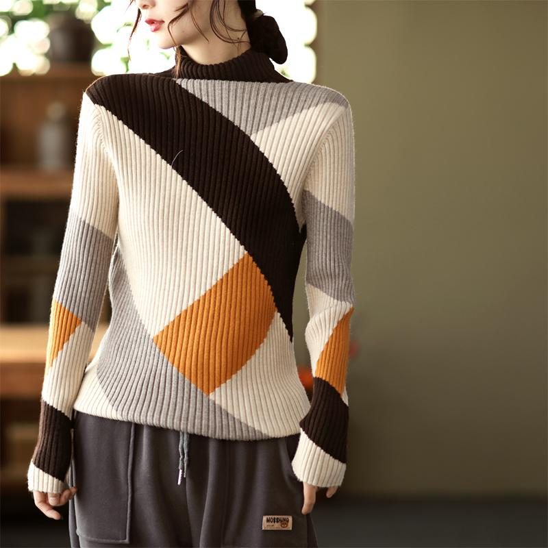 Pull En Tricot Fin À Col Roulé Assorti Aux Couleurs Vintage D'hiver
