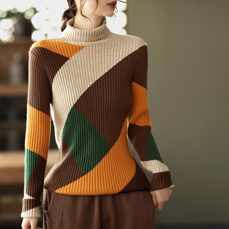 Pull En Tricot Fin À Col Roulé Assorti Aux Couleurs Vintage D'hiver