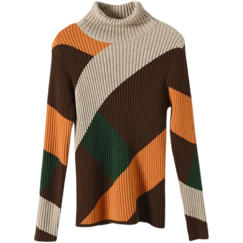 Pull En Tricot Fin À Col Roulé Assorti Aux Couleurs Vintage D'hiver
