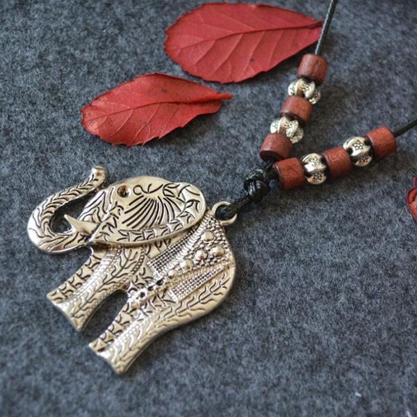 Colliers Pendentifs En Perles De Bois D'éléphant En Alliage