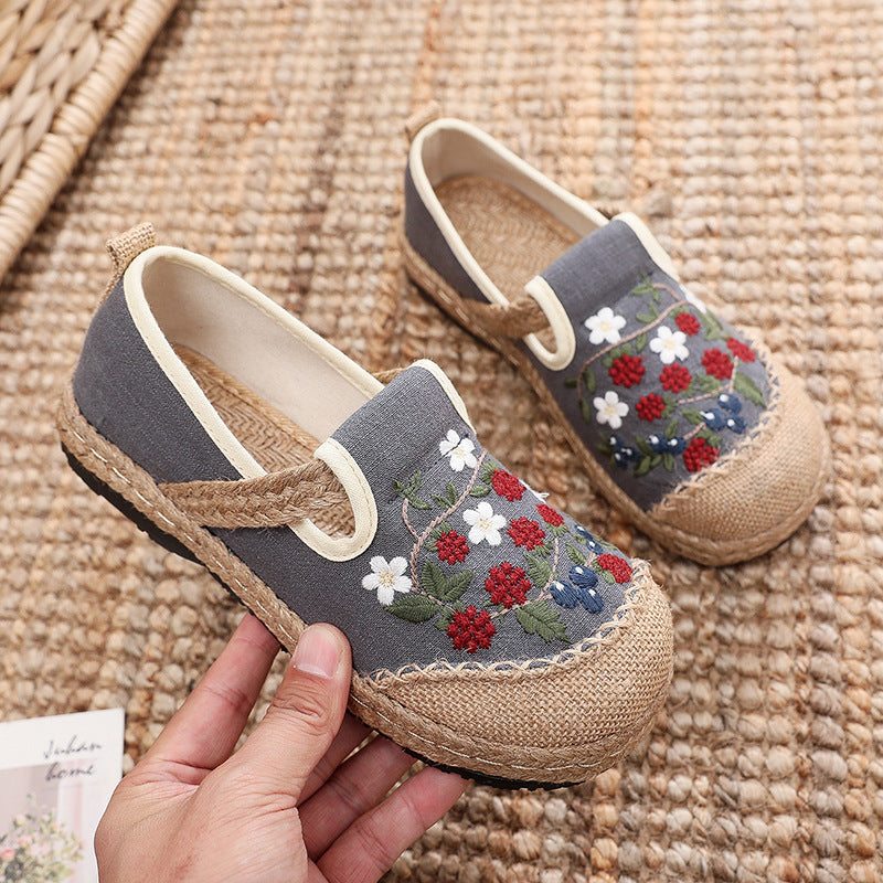 Chaussures Décontractées En Lin À Broderie Florale Rétro Pour Femmes