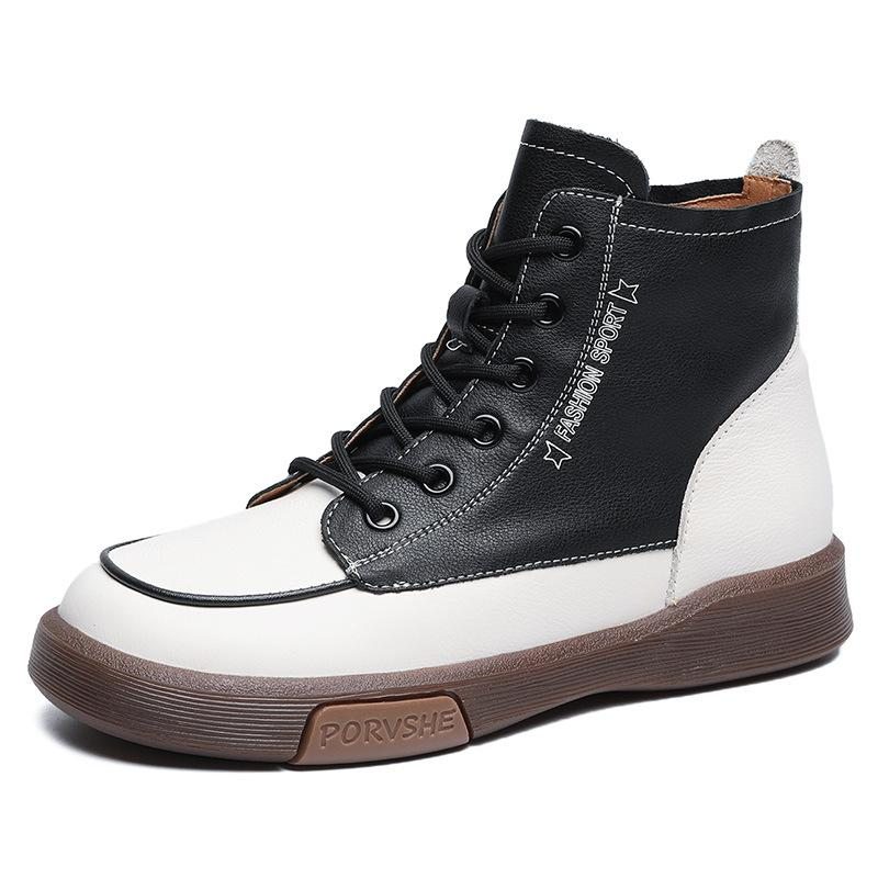 Chaussures Décontractées À Semelle Plate Souple En Cuir Rétro D'automne