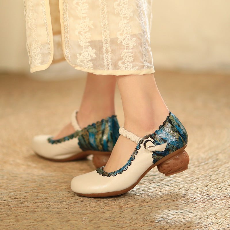 Mocassins En Cuir Décontractés Pour Femmes De Couleur Assortie Vintage
