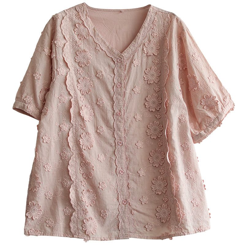 Chemisier En Coton Creux Avec Broderie Florale Pour Femme