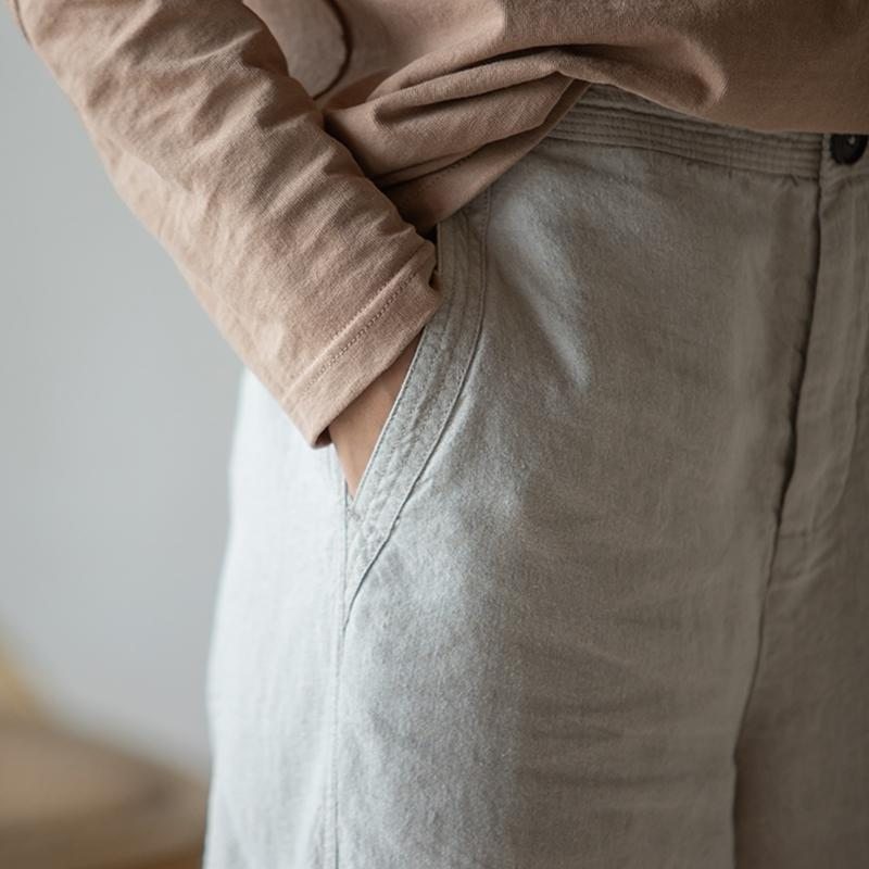 Pantalon Ample À Jambe Droite En Lin D'automne
