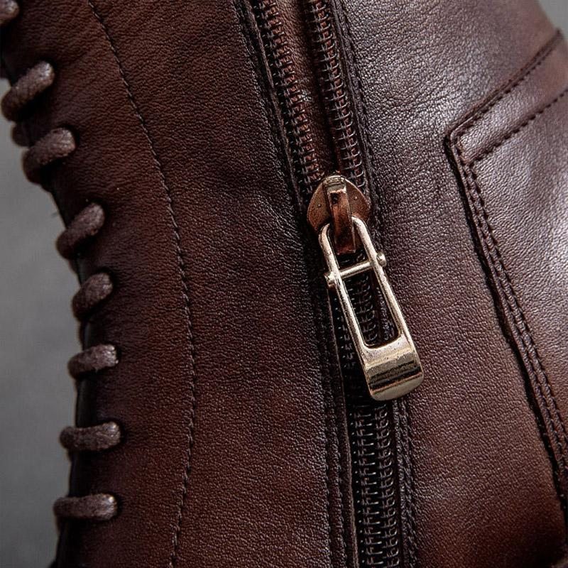 Bottes Compensées Décontractées En Cuir Rétro Automne-hiver