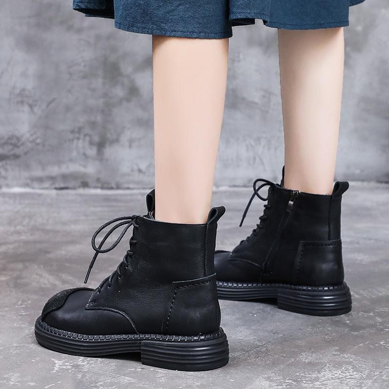 Bottes Décontractées En Patchwork Rétro En Cuir D'automne Et D'hiver