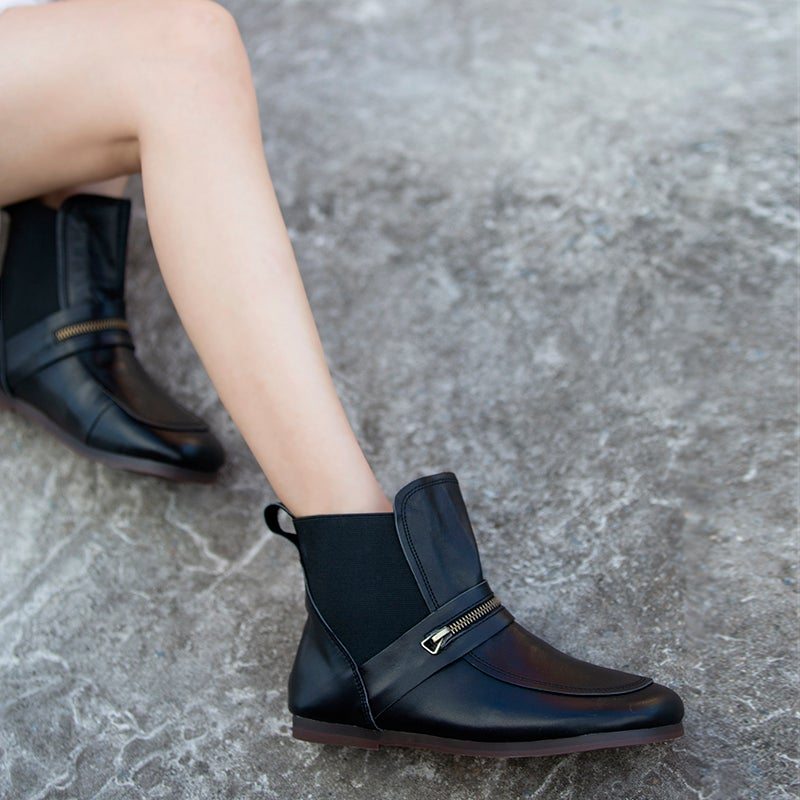 Bottes Décontractées Plates En Cuir Souple Rétro Automne-hiver