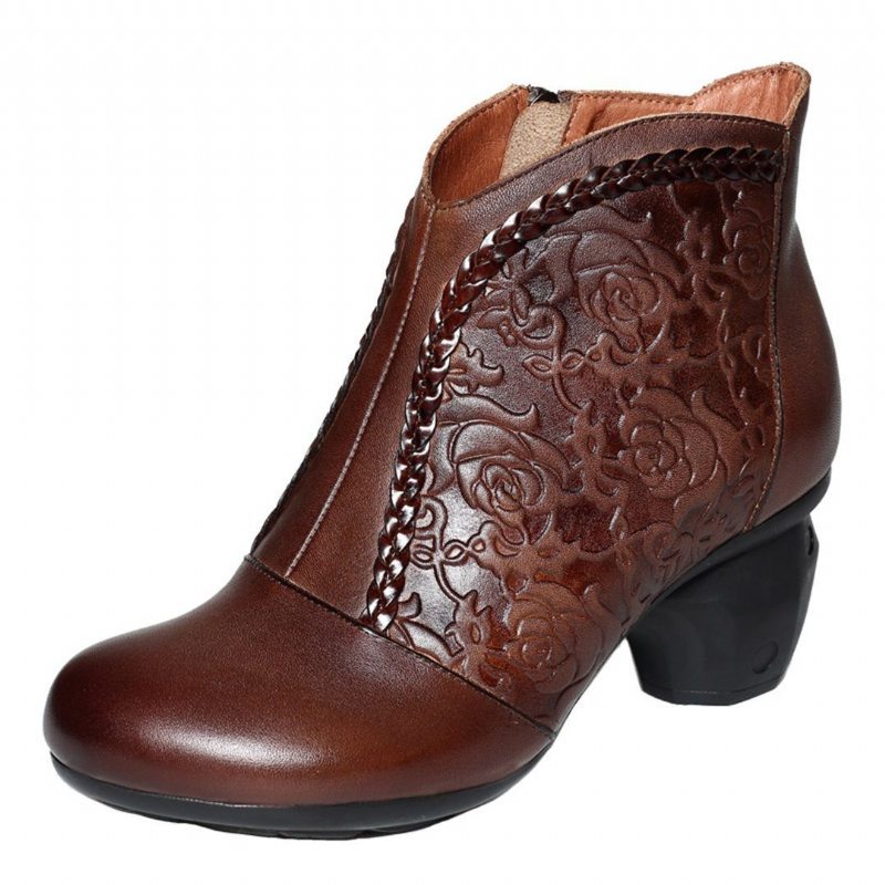 Bottes De Motard En Cuir Gaufré À Talons Épais