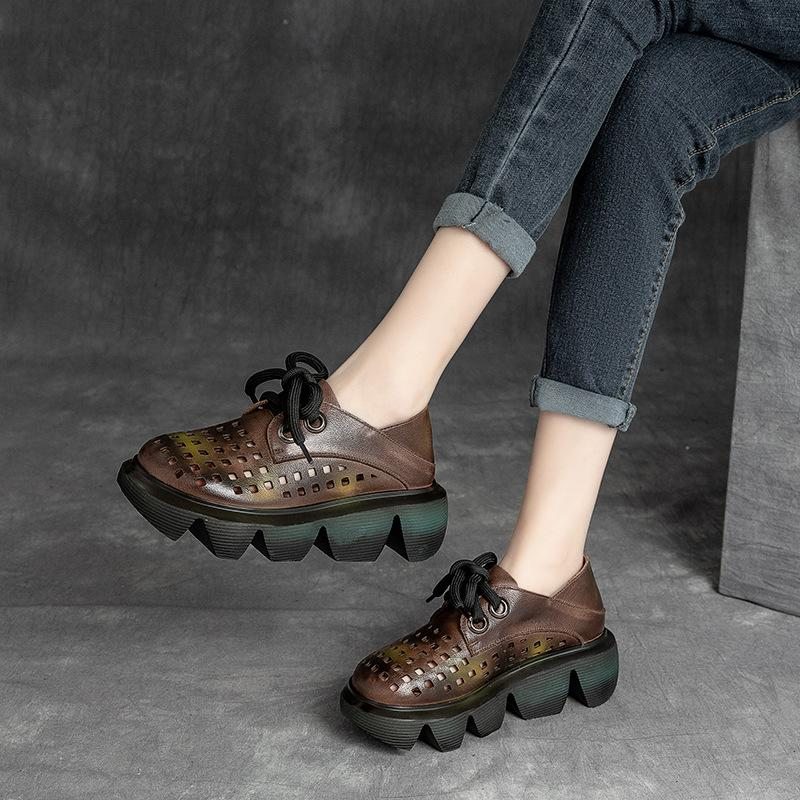 Sandales En Cuir Creuses Pour Femmes