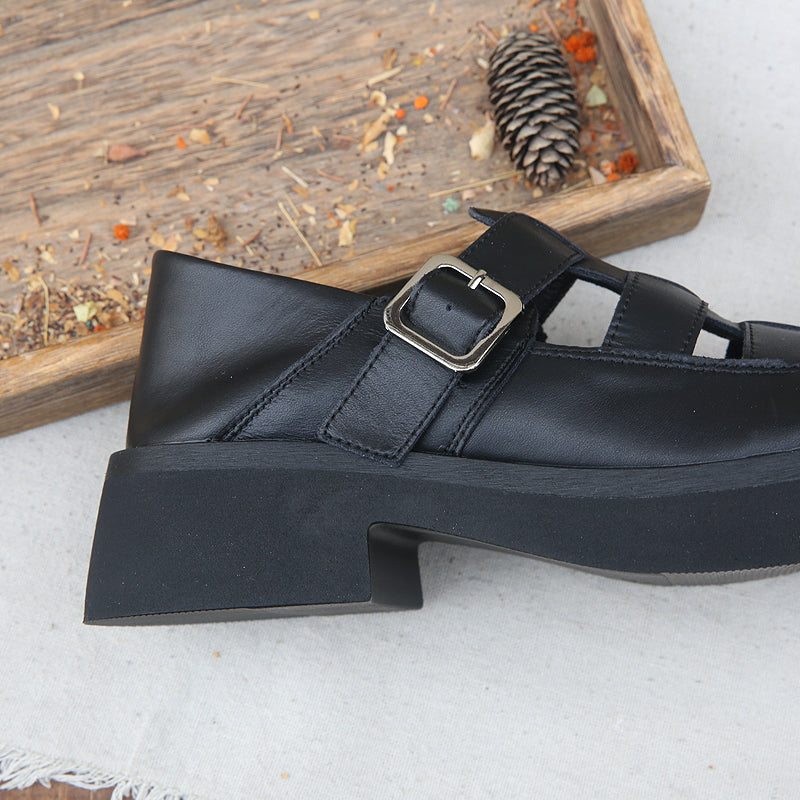 Sandales Décontractées En Cuir Creux Vintage Pour Femmes