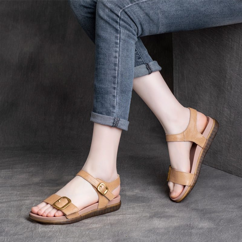 Sandales D'été Rétro En Cuir Avec Bande Velcro Pour Femmes